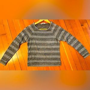 Sliver/Grey Striped Metallic Subtle Sheer Long Sleeve Lightweight Top Size XS
